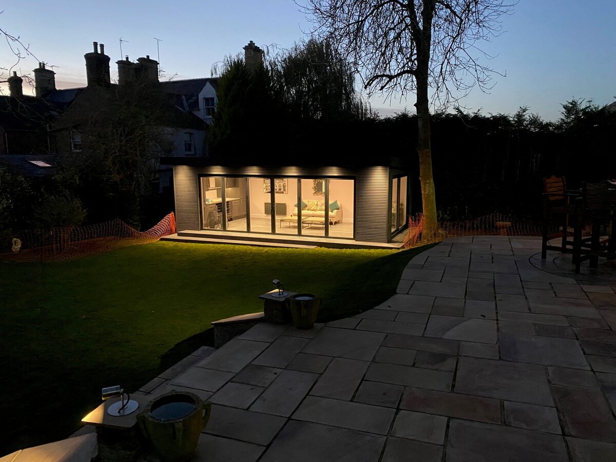Garden room completed at dusk