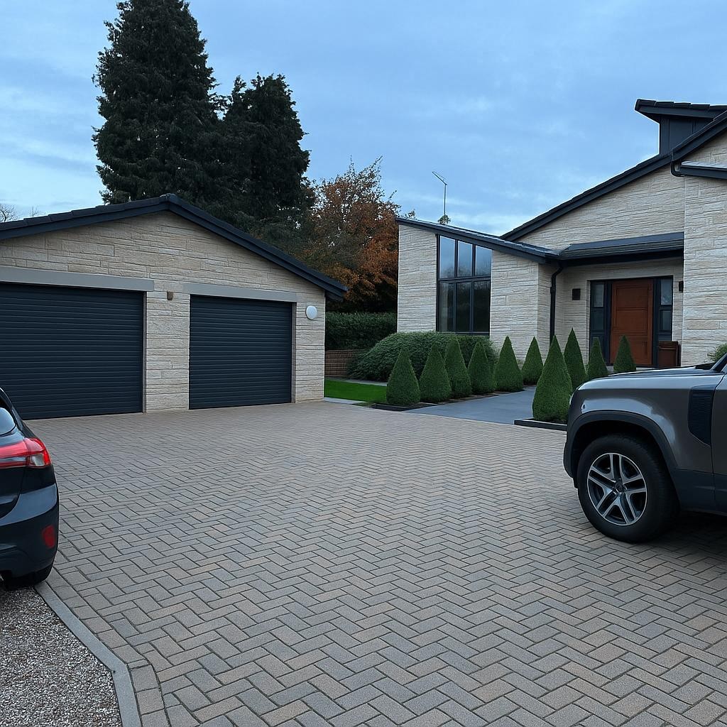 New build external works block paving and garage doors