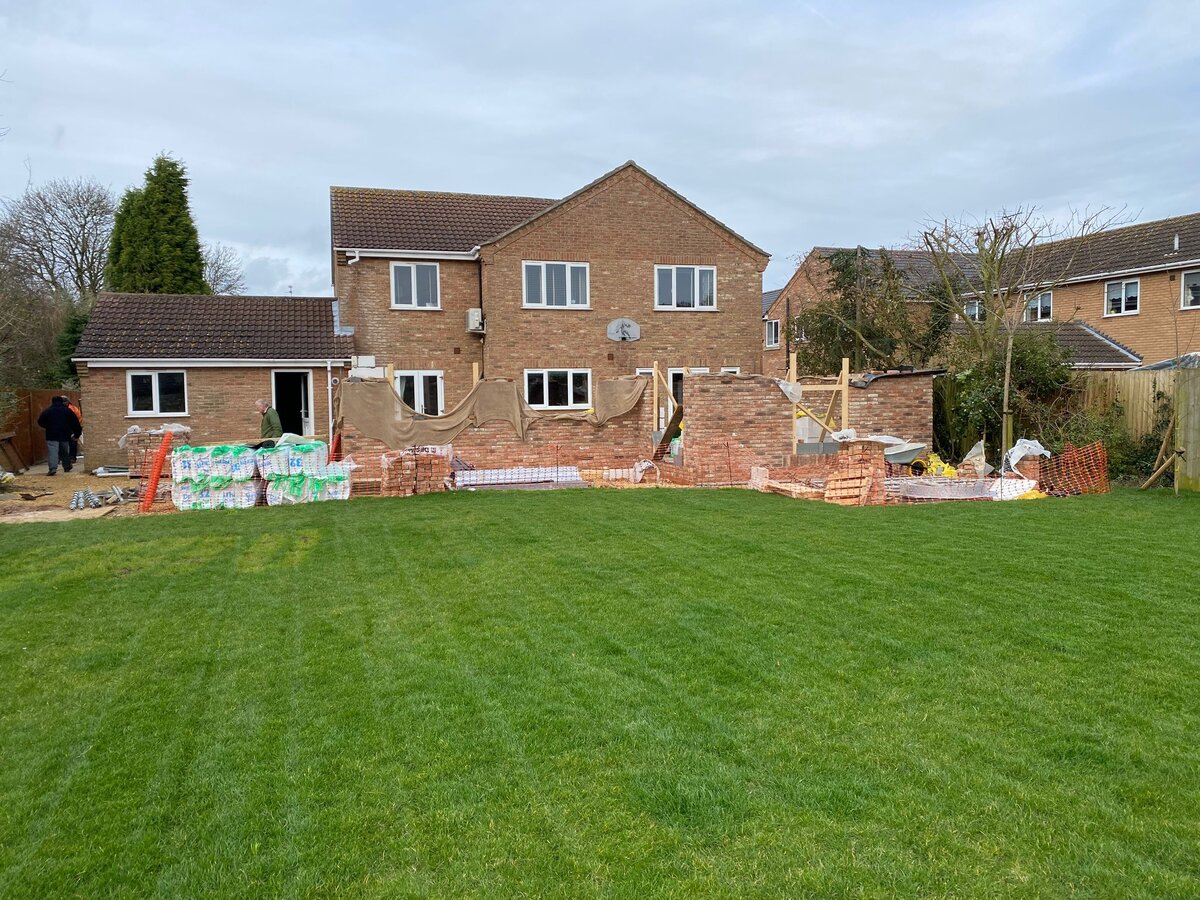 Extension brickwork rising from foundations